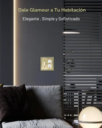 Vista 6 de Paquete de 2 Placas de Cubierta Combinadas para Interruptor de Palanca/Dúplex, Placa de Cubierta de Enchufe de Pared de Metal de Latón Antiguo