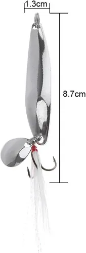 Vista 7 de Kit de pesca de señuelos de cucharas de 5 piezas, cebos giratorios de metal con ganchos agudos para lubina salmón