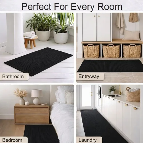 Vista 5 de Tapete de Baño Waffle Mejorado – Ultra Suave, Súper Absorbente y Alfombra Antideslizante con Borlas, Lavable a Máquina, Respaldo de Goma para Baño