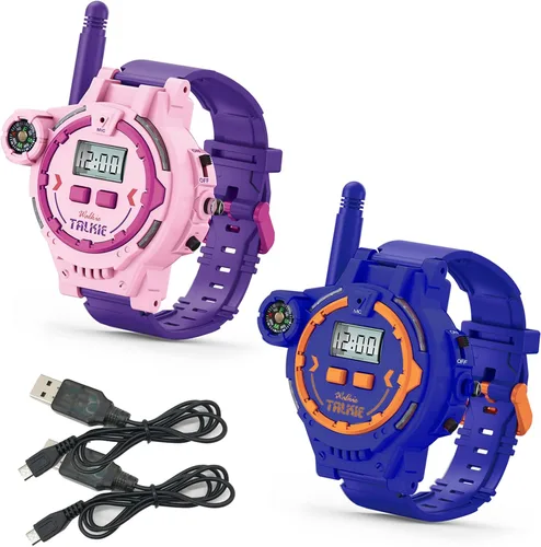 Vista 8 de Walkie Talkie recargable para niños, radio bidireccional Walky Talky con linterna, juego para exteriores, interfono, juguete y regalos para niños