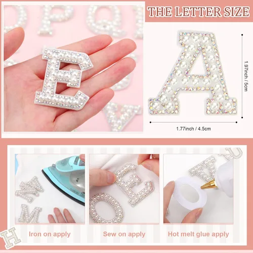Vista 4 de WILLBOND 78 piezas de parches de letras de perlas para planchar con diamantes de imitación, color arcoíris AB AB Rainbow