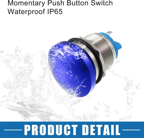 Vista 6 de Impermeable IP65 Momentaria Cabeza de Seta Interruptor de Botón para Coche Metal 0.748 in 3A 250V Botón Interruptor Azul (Juego de 2)