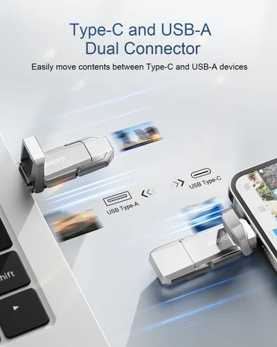 Vista 3 de 64GB Unidad Flash SSD-Grade USB C Hasta 450MB/s USB 3.2 Unidad Flash de Estado Sólido Tipo-A + Tipo-C Memoria Stick de Almacenamiento de Datos