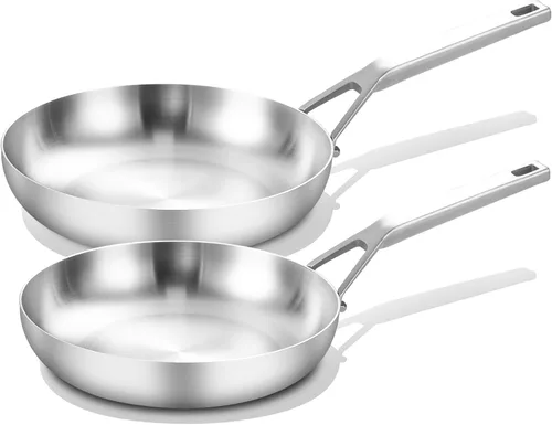 Vista 10 de Yeksum Sartén de acero inoxidable de triple capa completamente adherida de 8 pulgadas, sartenes para tortilla, sartén para huevos, sartén de chef