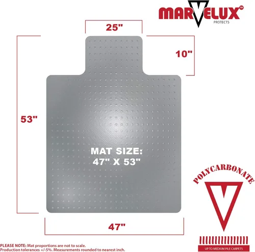 Vista 2 de Marvelux Tapete para silla de oficina de policarbonato resistente de 47 x 53 pulgadas con borde para alfombras, protector de alfombra transparente
