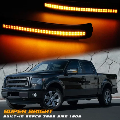 Vista 3 de Luces LED secuenciales para espejo lateral con lente ahumada Compatible con Ford F150 2009 a 2014