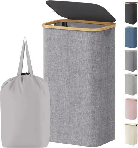 Vista 36 de Lifewit Cesta de lavandería de 80 litros con tapa, cestas de ropa para lavandería con asas de bambú y una bolsa de lavandería extraíble, cesta