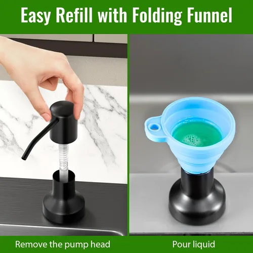 Vista 3 de Dispensador de jabón para fregadero de cocina, dispensador de jabón para fregadero de cocina con botella de 17 oz, recarga desde la parte superior