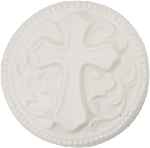 Vista 3 de Joyero de rosario con cruz de porcelana blanca, 2 34 pulgadas