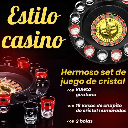 Vista 3 de Juego de Beber de Ruleta de Vidrio - Estilo Casino Con 2 Bolas y 16 Vasos