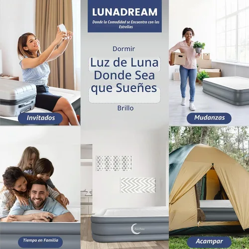 Vista 7 de LunaDream Eclipse Series Colchón de aire individual con bomba integrada recargable por USB, cama inflable inalámbrica, diseño duradero a prueba