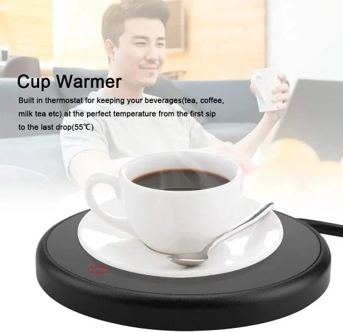 Vista 2 de Fdit Calentador eléctrico de taza de bebidas con apagado automático para escritorio, té, café, leche, taza, calentador, bandeja de 220-240 V, uso