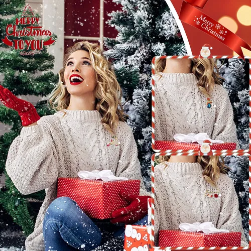 Vista 6 de Kakonia Juego de 9 broches de Navidad con diamantes de imitación, joyería para mujeres y hombres, árbol de Navidad, reno, Papá Noel, cascabel