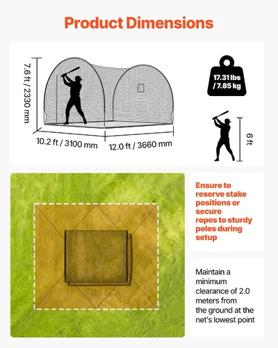 Vista 2 de VEVOR Baseball Batting Cage,Carbon Steel/Fiberglasss Portable Batting Cage
