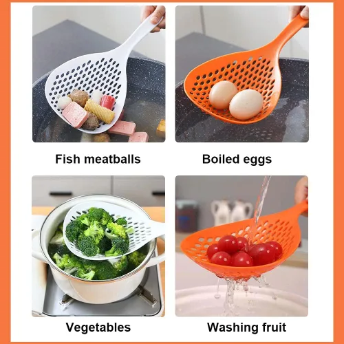 Vista 6 de 2 Piezas Colador Espumadera Cuchara Ranurada para Pasta Cuchara Espumadera de Plástico con Mango Pala de Drenaje de Alimentos para Cocina y Cocinar