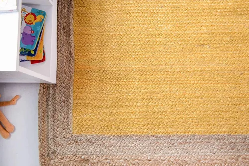 Vista 5 de Unique Loom Colección de yute trenzado de calidad clásica hecha natural tejida a mano con detalles de color sólido, alfombra rectangular de 2 pies 0