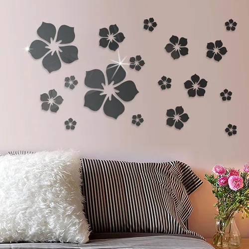 Vista 3 de Philbinden Adhesivos de pared de espejo acrílico, diseño floral, autoadhesivas, decoración de pared, espejo extraíble, flor 3D, calcomanía de pared