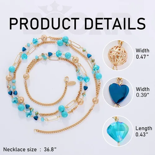 Vista 4 de Bocar Collar de cuentas, collar de cadena de eslabones largos de 2 capas, cuentas de cristal para mujer, gargantilla, regalo de joyería