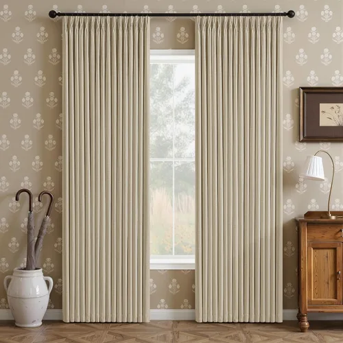 Vista 85 de Cortinas opacas de lino plisado natural de 96 pulgadas de largo