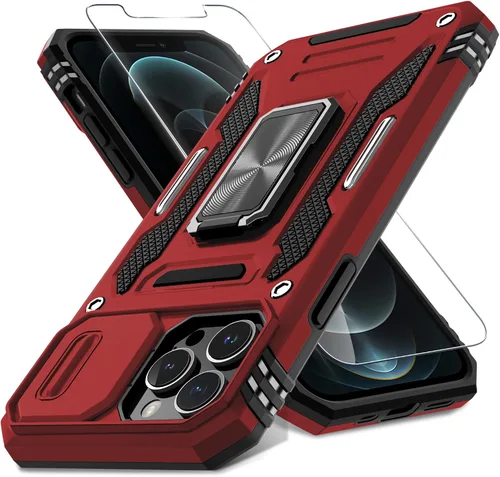Vista 11 de DEERLAMN Funda para iPhone 13 Pro Max con cubierta deslizante para cámara + protector de pantalla (1 unidad), anillo giratorio con soporte de grado