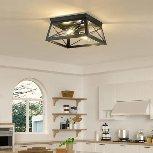 Vista 8 de Pynsseu - Lámpara de techo de estilo industrial, 2 focos, lámpara de techo para cocina, para isla, comedor, dormitorio, vestíbulo, pasillo, 1