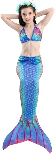 Vista 3 de 5Pcs Girls Swimsuit Mermaid Tails for Swimming Princess Bikini Bathing Suit Set Can Add Monofin for 4T 6T 8T 10T 12T