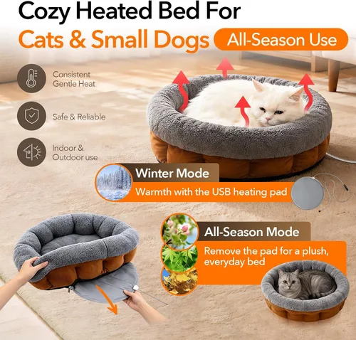 Vista 3 de 5V Heated Pet Bed with Adapter, Dual-Sensor Safety, Cat & Dog, 20