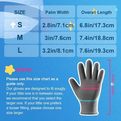 Vista 6 de COOLJOB 2 pares de guantes de jardinería impermeables para niños de 2 a 4 años, revestimiento de goma antideslizante de doble capa, guantes