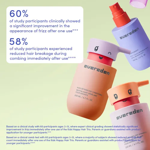 Vista 5 de Evereden Happy Hair Duo - Juego de champú y acondicionador para niños, limpio, vegano y sin desgarros, desenreda, fortalece y suaviza todo