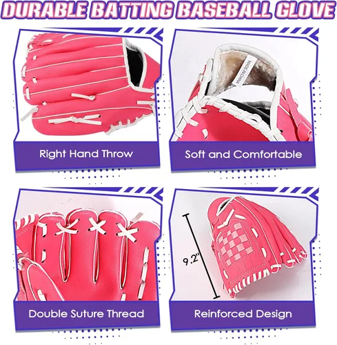 Vista 5 de Juego de pelota para niños, juegos de bolas en T rosa para niños pequeños de 1 a 3 años, juguetes de béisbol con 6 bolas/guante/máquina