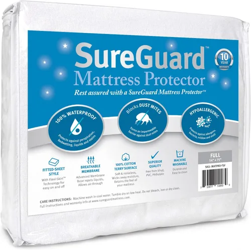 Vista 20 de Protector de colchón de SureGuard, 100% impermeable, hipoalergénico, de algodón de primera calidad, gemelo, Blanco