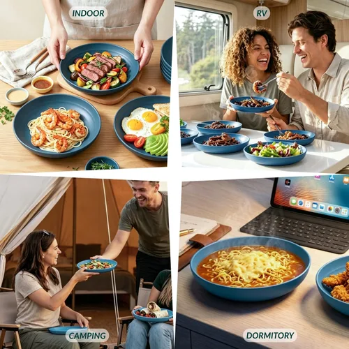 Vista 7 de Homienly Party Plates 12 PCS Wheat Straw Deep Plates 9 Inch Plastic Plates Alternative for Salad,Pizza,Hamburger,Unbreakable Kitchen Plates for
