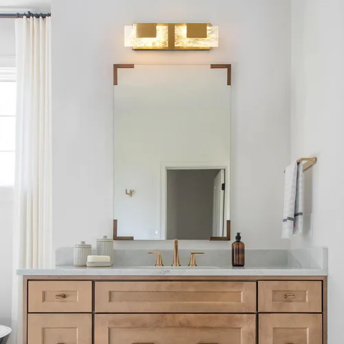 Vista 9 de Luz LED para Tocador de Baño: Accesorios de Iluminación Modernos de Acrílico en Dorado Cepillado de 16 pulgadas - 2 Luces Contemporáneas de Acabado