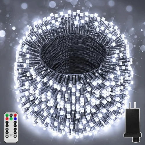 Vista 7 de 300 luces LED de Navidad de 98 pies para exteriores, luces multicolor para árbol de Navidad enchufables, 8 modos de luz parpadeante para dormitorio