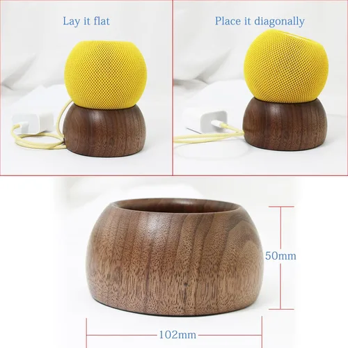 Vista 2 de NewFantasia Soporte de madera de nogal compatible con Homepod mini, diseño de cable integrado, soporte de madera maciza para Homepod mini