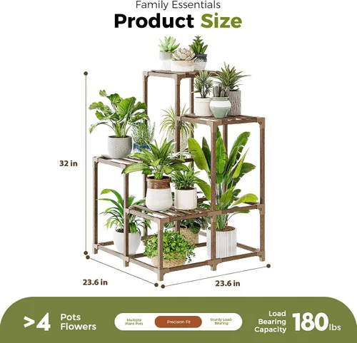 Vista 2 de Bamworld Soporte para plantas para interiores y exteriores, estante de esquina para plantas, soporte para 4 macetas, soporte para flores, estante