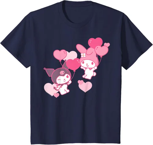 Vista 84 de Camiseta de My Melody y Kuromi con corazones del Día de San Valentín Negro