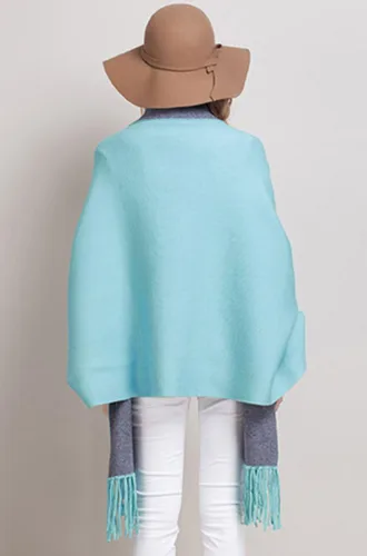 Vista 3 de FeelMeStyle - Poncho bohemio para mujer con flecos y flecos