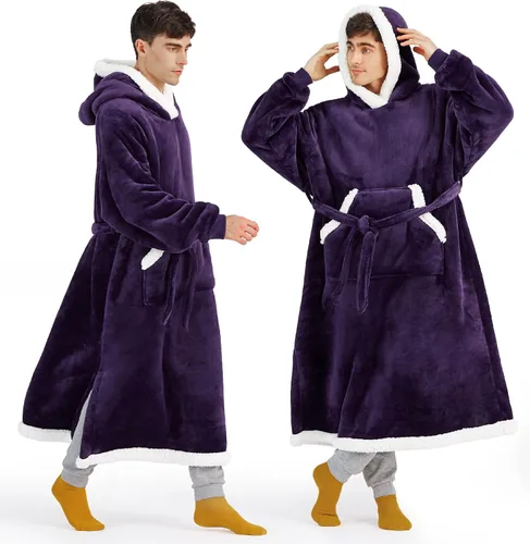 Vista 20 de Bedsure Manta Vestible con Capucha para Mujer - Manta Larga de Forro Polar Sherpa con Capucha para Adultos, Mujeres y Hombres, Cálida y Acogedora