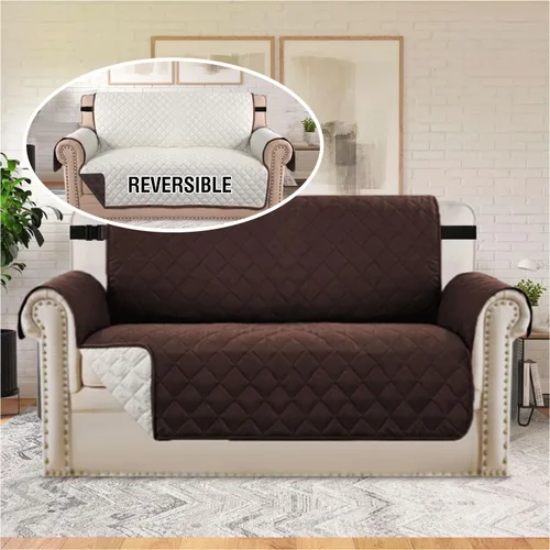 Vista 150 de H.VERSAILTEX Funda de sofá resistente al agua para sofá de 3 cojines, reversible, protector de muebles acolchado con correa elástica, funda de sofá