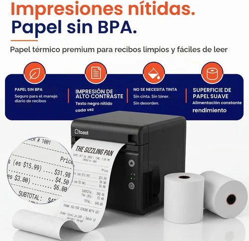 Vista 4 de Rollo de papel para impresora térmica para Toast TP200 Impresora de recibos de punto de venta (6 rollos)