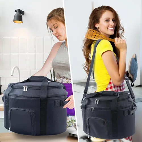 Vista 8 de Bolsa de transporte de doble capa para ollas de cocción lenta de 6-8 cuartos de galón CrockPot y Hamilton Beach Slowcooker, bolsa de viaje con Negro