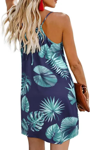 Vista 4 de ULTRANICE - Minivestido para mujer de estilo casual, con estampado floral, cuello en V, tirantes delgados y espalda descubierta para el verano