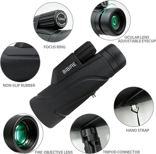 Vista 7 de BIBIRE Telescopio monocular 12X42 para la observación de aves de alta Monoculares HD con trípode FMC y BAK4 y adaptador de teléfono para observar