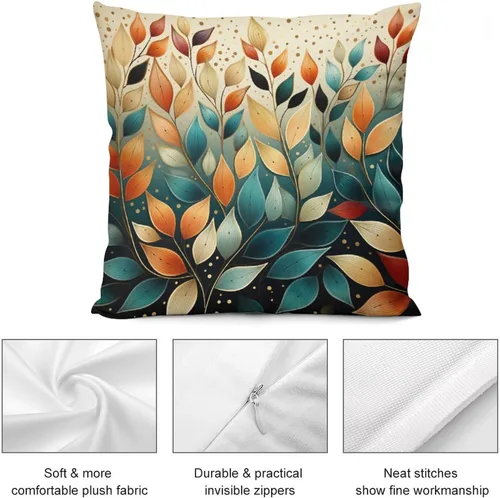 Vista 6 de Almohadas de sofá para sala de estar, 12 x 12 pulgadas, coloridas hojas de otoño y otoño, funda de cojín para sofá, decoración moderna, otoño
