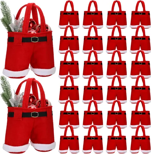 Vista 8 de Aliceset 24 Bolsas de Dulces de Navidad con Asa, Bolsas de Regalo con Diseño de Pantalones de Santa, Canasta de Golosinas Navideñas, Portavinos