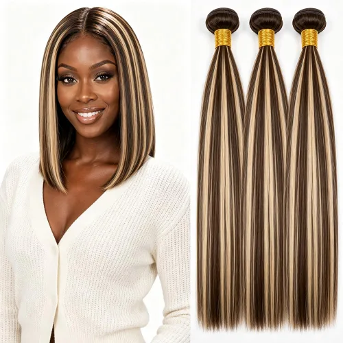 Vista 231 de P4613 Cabello humano rizado onda profunda marrón y paquetes mixtos 8 10 12 P4613 Ombre Marrón-Rubio-DP