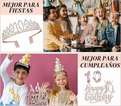 Vista 6 de Decoraciones de cumpleaños número 10 para niña, juego de velas con forma de corona 10º
