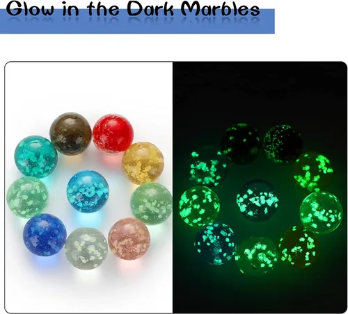 Vista 4 de Skylety 20 piezas de canicas grandes que brillan en la oscuridad, canicas a granel luminosas coloridas hechas a mano para niños, juguetes