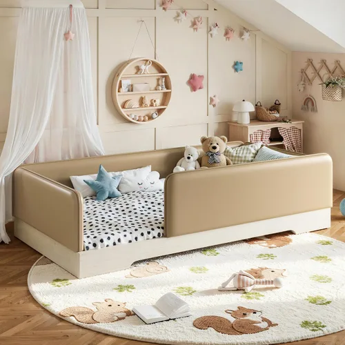 Vista 21 de Bellemave Twin Size Corduroy Upholstered Montessori Floor Bed Frame,Beige